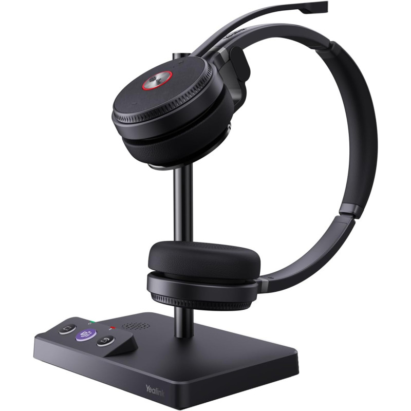 Yealink Casque sans Fil Stéréo WH62 Dual, Portée 160m, Double Micro Antibruit, Autonomie 14h,Idéal Open Space, Compatible Teams/