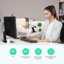 Yealink Casque sans Fil Stéréo WH62 Dual, Portée 160m, Double Micro Antibruit, Autonomie 14h,Idéal Open Space, Compatible Teams/
