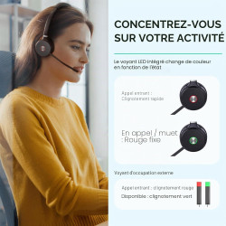 Yealink Casque sans Fil Stéréo WH62 Dual, Portée 160m, Double Micro Antibruit, Autonomie 14h,Idéal Open Space, Compatible Teams/