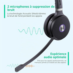 Yealink Casque sans Fil Stéréo WH62 Dual, Portée 160m, Double Micro Antibruit, Autonomie 14h,Idéal Open Space, Compatible Teams/