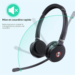 Yealink Casque sans Fil Stéréo WH62 Dual, Portée 160m, Double Micro Antibruit, Autonomie 14h,Idéal Open Space, Compatible Teams/