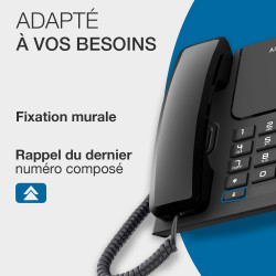 ALCATEL T26 Noir - Téléphone Fixe Filaire - Indicateur Lumineux pour Appel Entrant - Touche Rappel - Touche Mute - Sonnerie à 3 