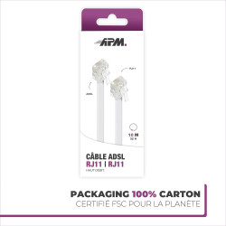 apm Câble ADSL RJ11, 10M, Cordon Téléphonique, Câble Modulaire 6P4C, Câble Plat ISDN DSL VDSL, Prise Téléphone Fixe Modem Intern