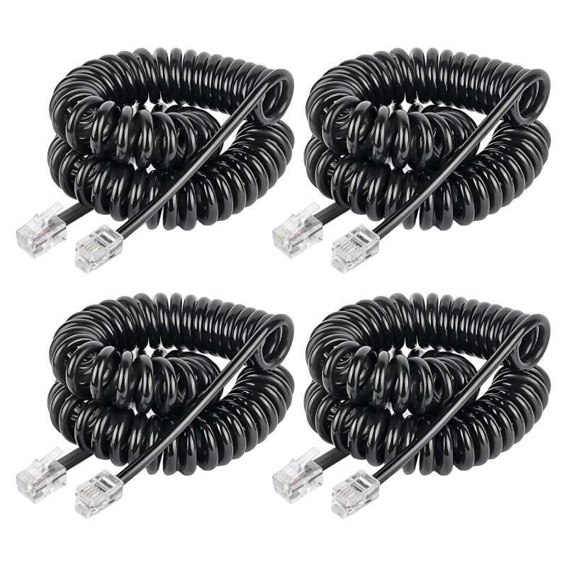 4 Pièces RJ9 Cable Telephon, Spiralé Cordon Telephone Fixe 2.5M | 4P4C PVC Combiné Telephon Câble RJ11 RJ20 Fil Téléphonique pou