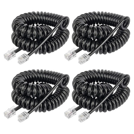 4 Pièces RJ9 Cable Telephon, Spiralé Cordon Telephone Fixe 2.5M | 4P4C PVC Combiné Telephon Câble RJ11 RJ20 Fil Téléphonique pou