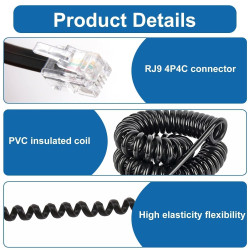 4 Pièces RJ9 Cable Telephon, Spiralé Cordon Telephone Fixe 2.5M | 4P4C PVC Combiné Telephon Câble RJ11 RJ20 Fil Téléphonique pou