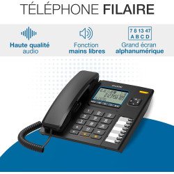 ALCATEL T78 - Téléphone Fixe Filaire - Grand Écran Alphanumérique - Mains Libres - Blocage D'Appel - Indicateur Lumineux Pour Ap