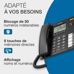 ALCATEL T78 - Téléphone Fixe Filaire - Grand Écran Alphanumérique - Mains Libres - Blocage D'Appel - Indicateur Lumineux Pour Ap