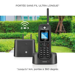 Motorola - Téléphone fixe sans fil DECT O201, identification de l'appelant, rétroéclairage, répertoire téléphonique de 200 numér