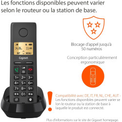 Gigaset Pure 220 téléphone DECT, Blocage d’Appel, Noir Anthracite | Sans fil, mains libres, 80 contacts, aides auditives, [Compa