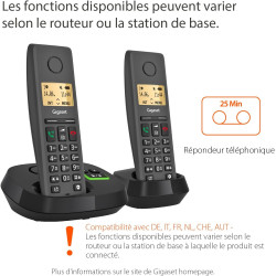 Gigaset Pure 220A Duo, téléphone DECT sans Fil, 2 combinés, répondeur | Blocage d’appel, mains libres, [Compatible en DE, IT, FR