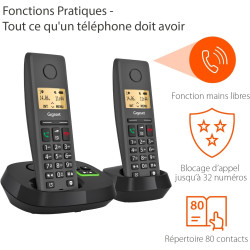 Gigaset Pure 220A Duo, téléphone DECT sans Fil, 2 combinés, répondeur | Blocage d’appel, mains libres, [Compatible en DE, IT, FR