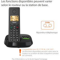 Gigaset Pure 220A téléphone DECT, répondeur, Noir Anthracite | Sans fil, blocage d’appel, mains libres, 80 contacts, [Compatible