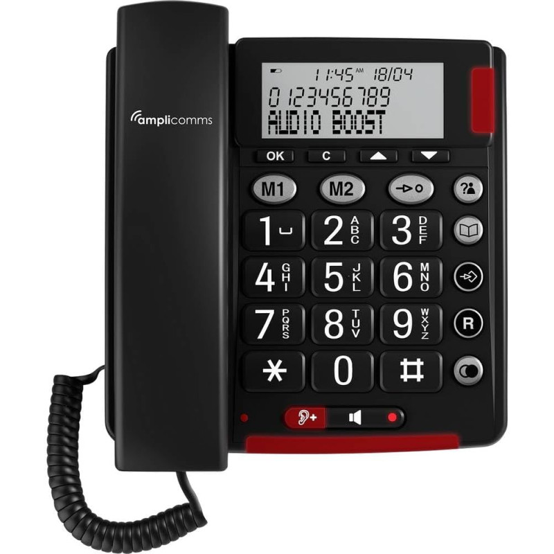 Amplicomms BigTel 48 Plus Téléphone Filaire à Grand Bouton avec Mains Libres et Audio Boost 40dB, sonneries Extra Fortes, Compat