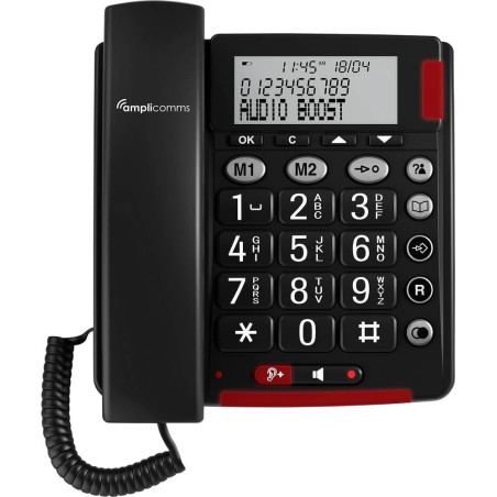 Amplicomms BigTel 48 Plus Téléphone Filaire à Grand Bouton avec Mains Libres et Audio Boost 40dB, sonneries Extra Fortes, Compat