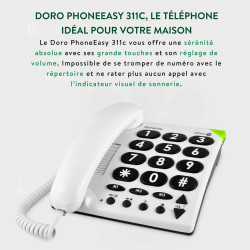 Doro PhoneEasy 311c Téléphone Filaire pour Seniors avec Grandes Touches contractées,Sonnerie Lumineuse, Numérotation Abrégée et 