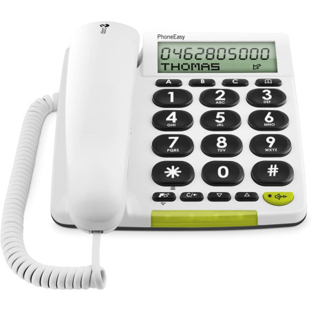 Doro PhoneEasy 312cs téléphone Filaire simplifié Larges Touches contrastées, Fonction Mains-Libres et mémoires directes (Blanc)
