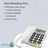 Doro PhoneEasy 312cs téléphone Filaire simplifié Larges Touches contrastées, Fonction Mains-Libres et mémoires directes (Blanc)