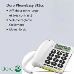 Doro PhoneEasy 312cs Téléphone Filaire à Larges Touches Contrastées, Fonction Mains-Libres et Mémoires Directes Idéal pour Les S