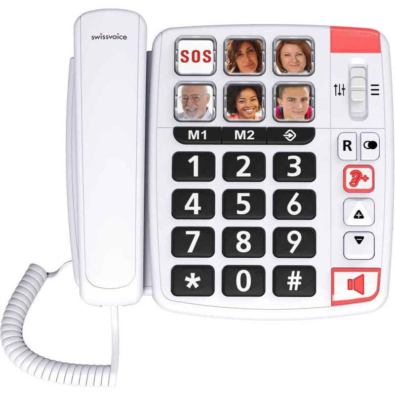 SWISSVOICE - Xtra 1110 - Téléphone Fixe Filaire - Larges Touches - 6 Touches Mémoires Avec Photo - Sonneries Extra Fortes - Indi