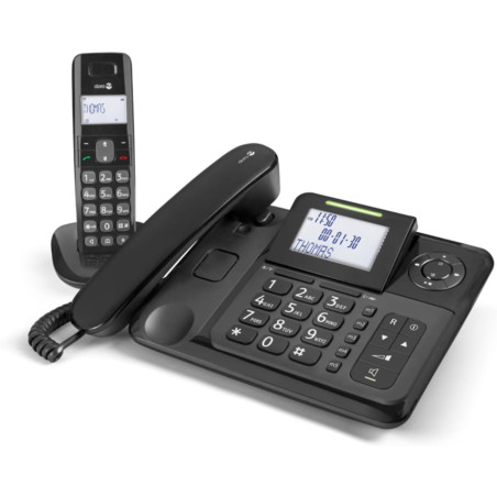 Doro Comfort 4005 téléphone Filaire + téléphone DECT sans Fil avec Répondeur (Noir) [Version Française]