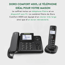 Doro Comfort 4005 téléphone Filaire + téléphone DECT sans Fil avec Répondeur (Noir) [Version Française]