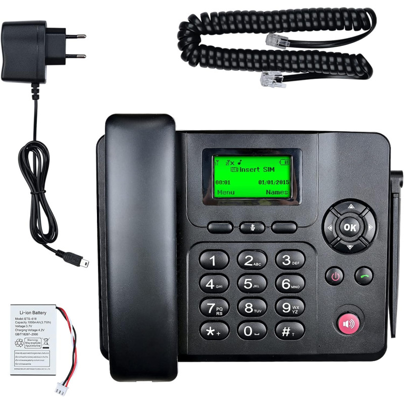 Lychee Téléphone Fixe sans Fil GSM Quadri-Bande sans Fil - Double SIM, Prise en Charge multilingue(Y Compris Le français),Grand 