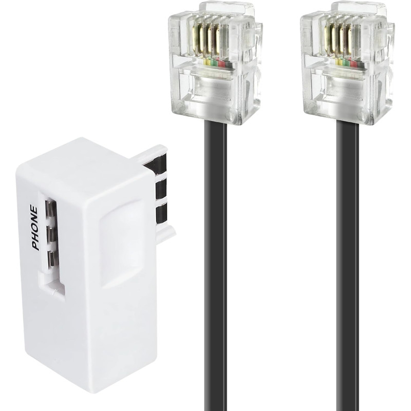 APM 570838 - doux et flexible Cordon ADSL Rj11 Mâle/Mâle de couleur Noir 5 M + Filtre Adsl Blanc - pour relier à un boîtier ou u