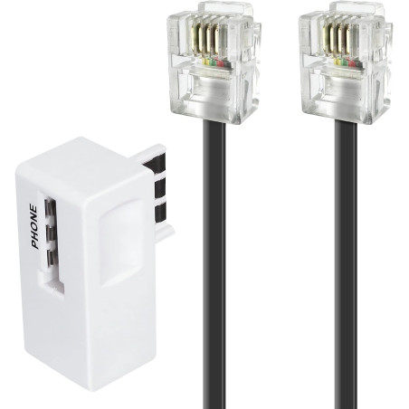 APM 570838 - doux et flexible Cordon ADSL Rj11 Mâle/Mâle de couleur Noir 5 M + Filtre Adsl Blanc - pour relier à un boîtier ou u