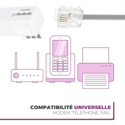 APM 570838 - doux et flexible Cordon ADSL Rj11 Mâle/Mâle de couleur Noir 5 M + Filtre Adsl Blanc - pour relier à un boîtier ou u