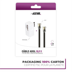 APM 570838 - doux et flexible Cordon ADSL Rj11 Mâle/Mâle de couleur Noir 5 M + Filtre Adsl Blanc - pour relier à un boîtier ou u