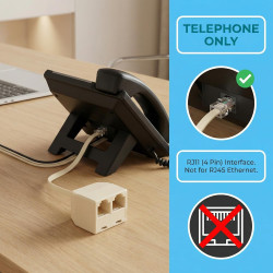 Répartiteur Téléphonique RJ11 6P4C (1 Mâle vers 2 Femelles), Adaptateur Doubleur de Prise Téléphone Fixe pour Box ADSL, Fax, Mod