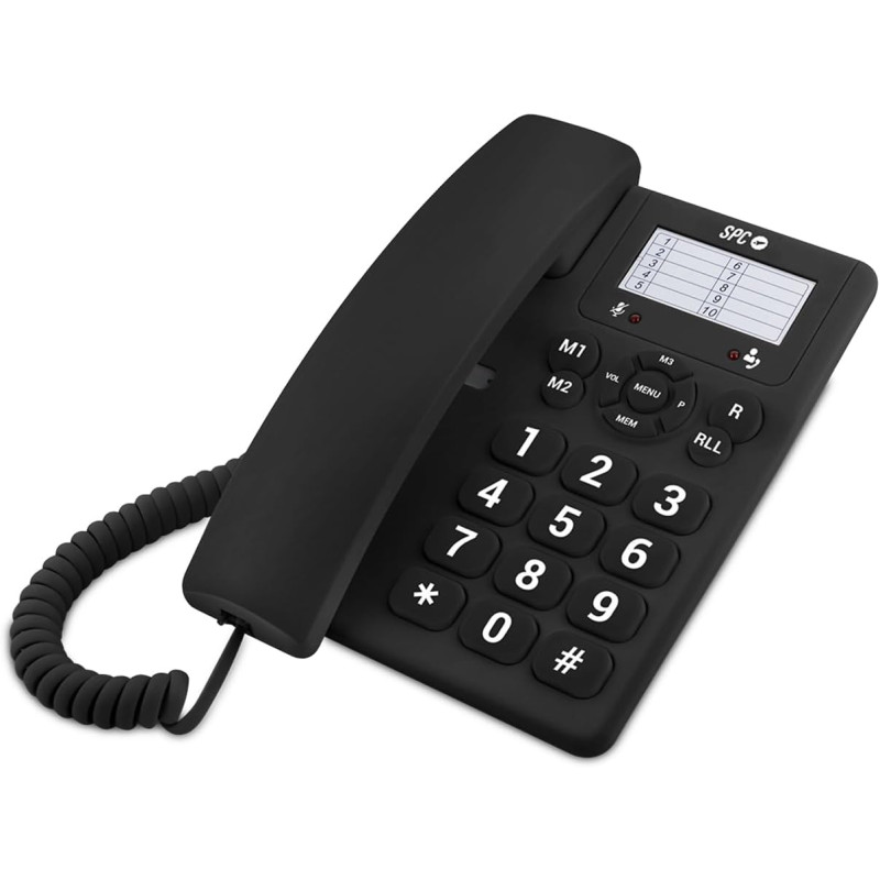SPC Original - Téléphone Fixe Bureau/Mural, Grandes Touches, Noir | Grandes touches, simple, 3 touches de mémoire directe, sonne