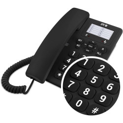 SPC Original - Téléphone Fixe Bureau/Mural, Grandes Touches, Noir | Grandes touches, simple, 3 touches de mémoire directe, sonne