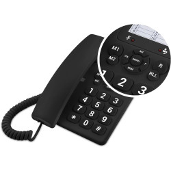 SPC Original - Téléphone Fixe Bureau/Mural, Grandes Touches, Noir | Grandes touches, simple, 3 touches de mémoire directe, sonne
