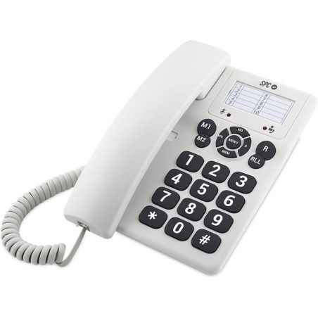 SPC Original - Téléphone Fixe Bureau/Mural, Grandes Touches, Blanc | Grandes touches, simple, 3 touches de mémoire directe, sonn