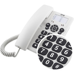 SPC Original - Téléphone Fixe Bureau/Mural, Grandes Touches, Blanc | Grandes touches, simple, 3 touches de mémoire directe, sonn