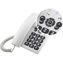 SPC Original - Téléphone Fixe Bureau/Mural, Grandes Touches, Blanc | Grandes touches, simple, 3 touches de mémoire directe, sonn