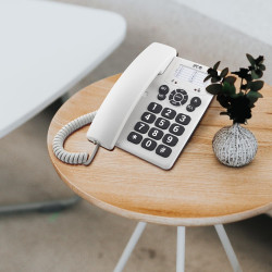 SPC Original - Téléphone Fixe Bureau/Mural, Grandes Touches, Blanc | Grandes touches, simple, 3 touches de mémoire directe, sonn