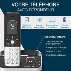 ALCATEL FX990 Voice Trio - Téléphone Fixe sans Fil DECT avec Répondeur 50 Min - Écran Graphique Couleur Haute Résolution - Mains
