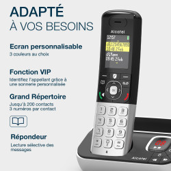 ALCATEL FX990 Voice Duo - Téléphone Fixe sans Fil DECT avec Répondeur 50 Min - Écran Graphique Couleur Haute Résolution - Mains 