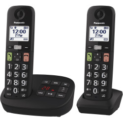 Panasonic KX-TGU132EXB Téléphone Numérique sans Fil avec Répondeur, Unité de Base et 2 Combinés, Écran LCD, Grosses Touches, App