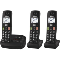 Panasonic KX-TGU133EXB Téléphone Numérique sans Fil avec Répondeur, Unité de Base et 3 Combinés, Écran LCD, Grosses Touches, App