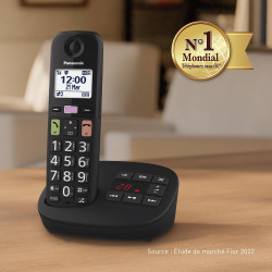 Panasonic KX-TGU133EXB Téléphone Numérique sans Fil avec Répondeur, Unité de Base et 3 Combinés, Écran LCD, Grosses Touches, App