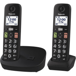 Panasonic KX-TGU112EXB Téléphone Numérique sans Fil sans Répondeur, Unité de Base et 2 Combinés, Écran LCD, Grosses Touches, App
