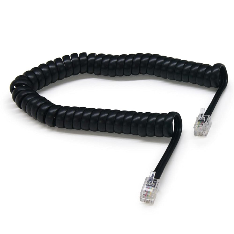 Waytex 39105 Cordon pour Combiné de Téléphone Extensible en Spirale Câble Plat RJ9 35 cm à 2 m