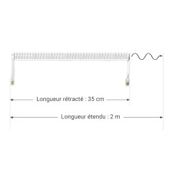Waytex 39106 Cordon pour Combiné de Téléphone Extensible en Spirale Câble Plat RJ9 35 cm à 2 m