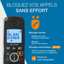 ALCATEL XL595 B Voice Trio - Téléphone Fixe Sans Fil Senior Avec Répondeur - Grand Écran Rétroéclairé - Mains Libres - Fonction 
