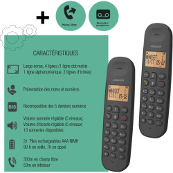 Logicom ILOA 255T Téléphone Fixe sans Fil avec Répondeur Enregistreur - Duo - Téléphones analogiques et dect - Noir