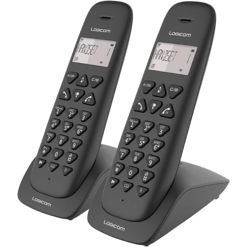 Logicom VEGA 255T Téléphone Fixe sans Fil Duo avec Répondeur Noir 2 combinés